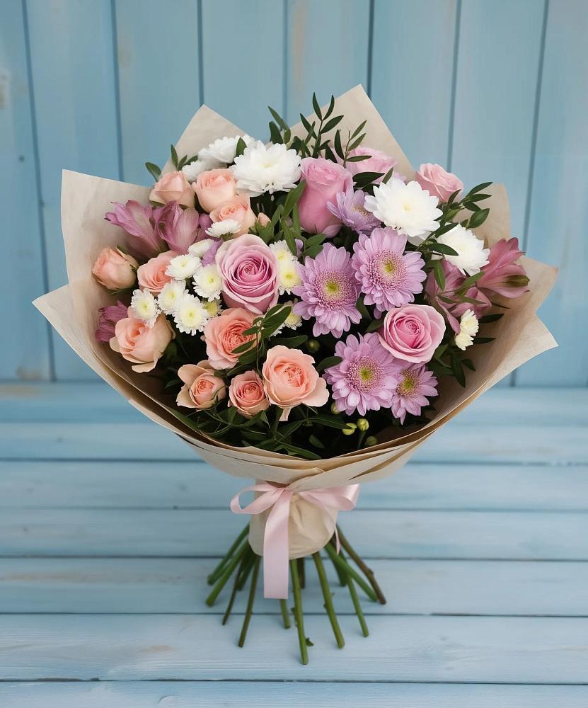 Букет цветов из: Хризантемы, Розы и Альстромерии в Ветлуге