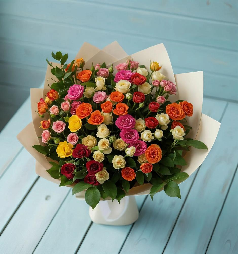 Букет Микс из разноцветных кустовых роз в Ветлуге