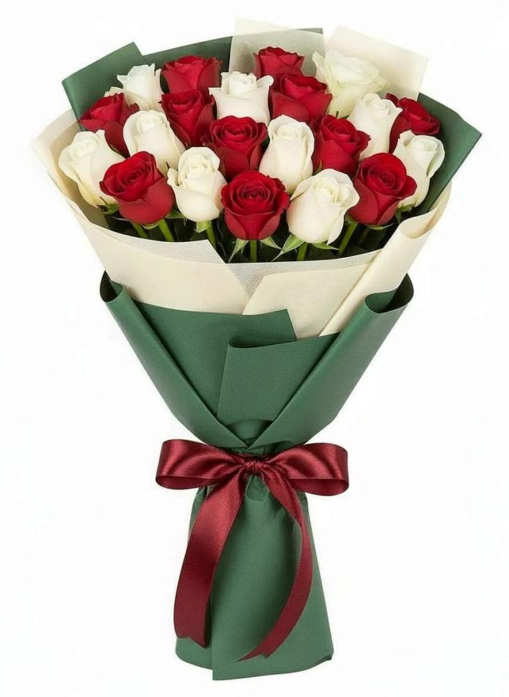 Букет Микс из красных и белых роз в Ветлуге
