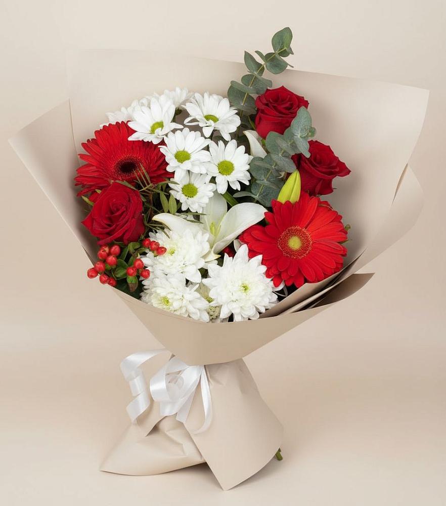 Букет цветов из: Розы, Хризантемы, Герберы и Лилии в Ветлуге
