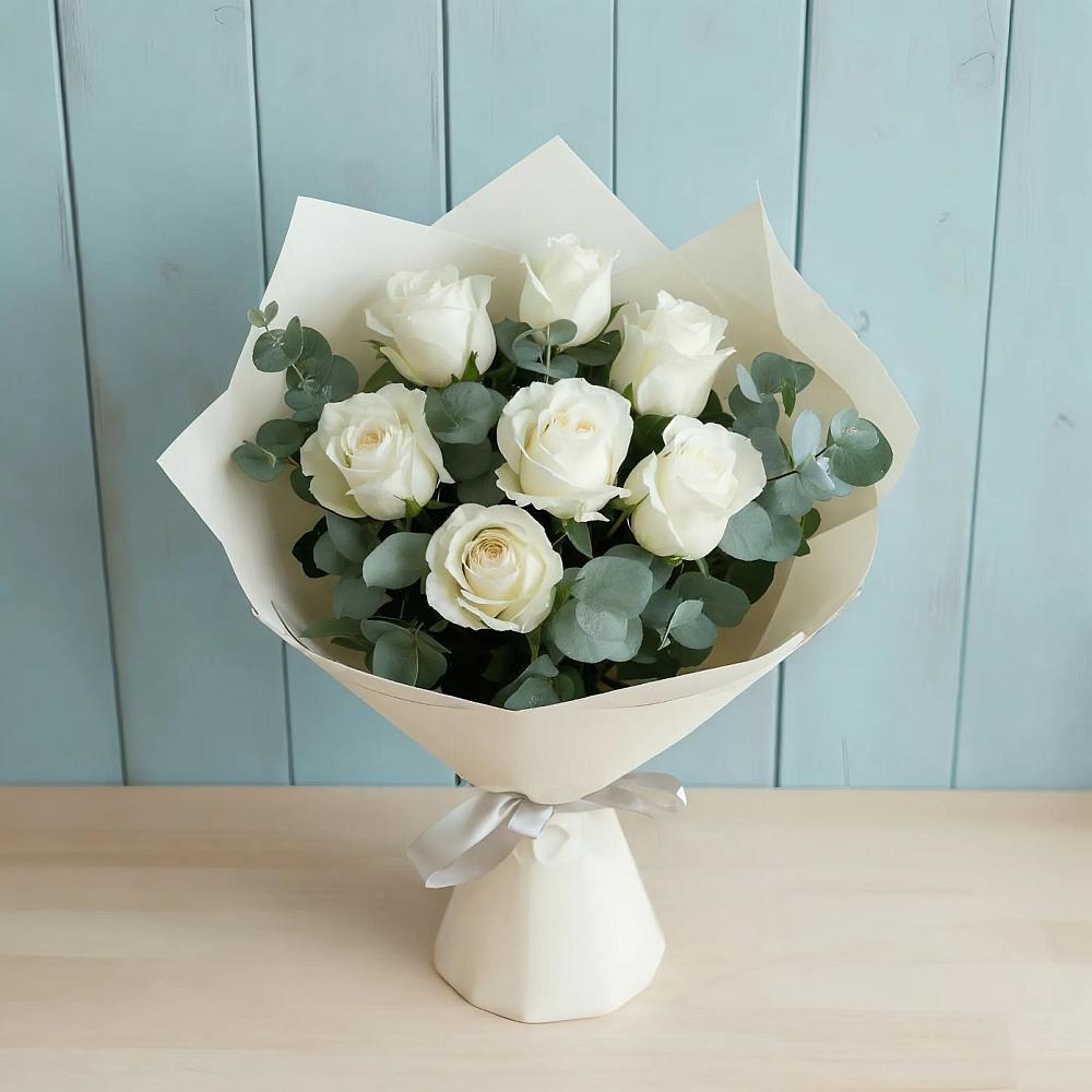 Букет Белые розы в Эвкалипте в Ветлуге