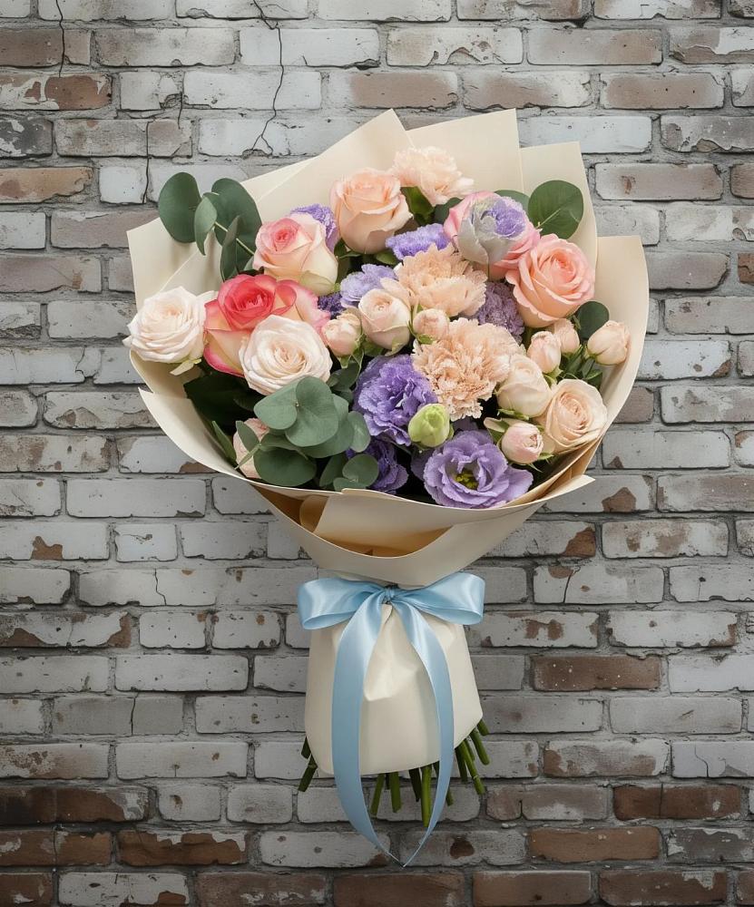 Букет цветов из: Розы, Лизиантусы и Гвоздики в Ветлуге