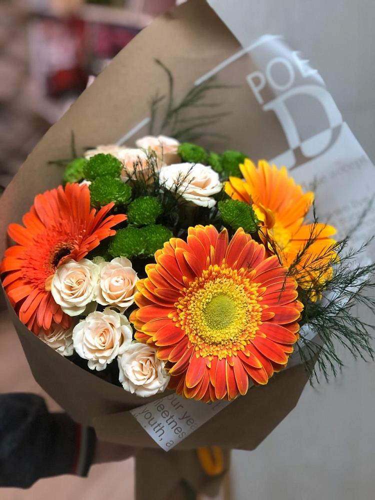 Букет цветов из: Герберы, Хризантемы и Розы в Ветлуге